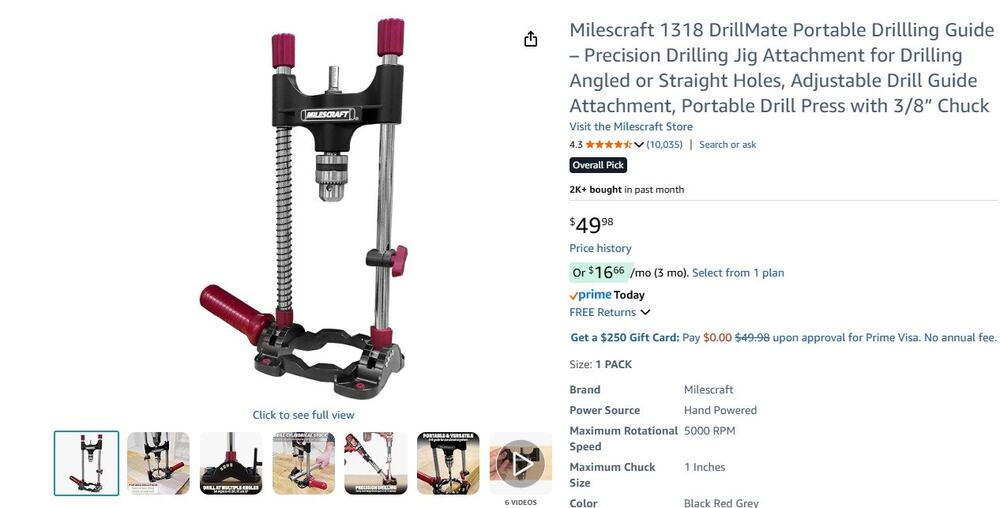 Milescraft DrillMate Portable Drill Guide - Drill Guide Attachment - MPN 1318